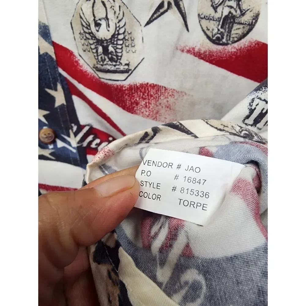 Clear water Button Front Mens XXL Shirt Short‎ Sleeve Patriotic Military Print - Picture 6 of 9